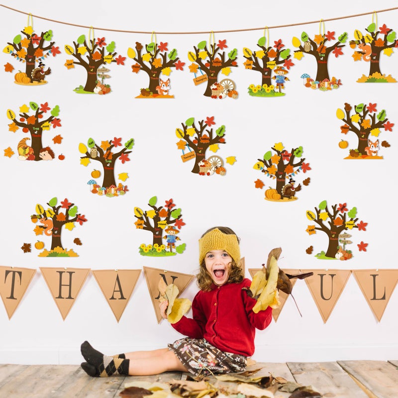 80UncleKimby 32 Pack Thanksgiving Crafts for Kids Tree of Thanks Make Your Own Thanksgiving Tree Hanging Ornament Fall Activity Autumn Party Supplies - Image 2